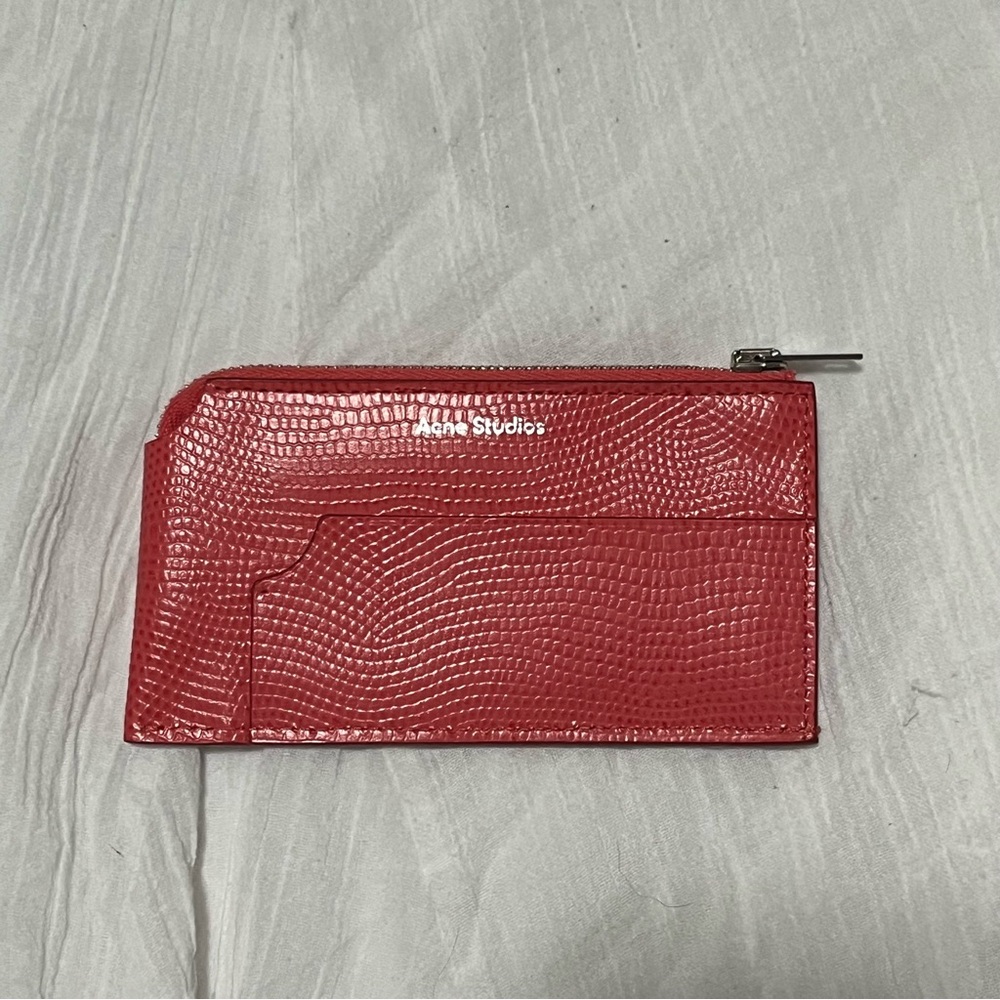 Acne Red Leather Key & Card Holder with Textured Finish